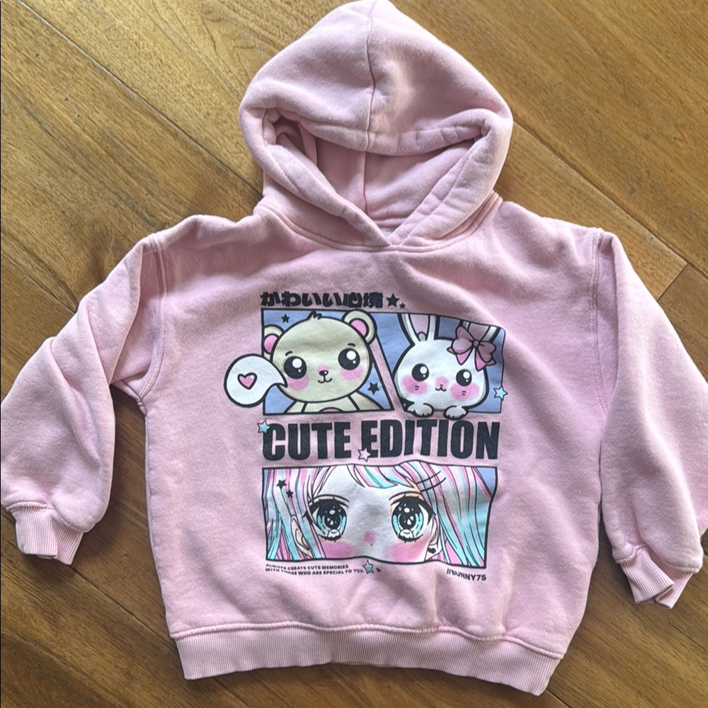 Pink Kids Hoodie with Cute Edition Print